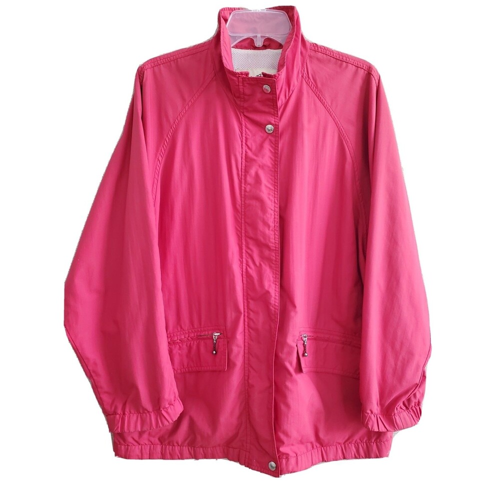 Eddie Bauer Women's Red Full Zip Windbreaker Jacket Pockets & Snaps Size Medium